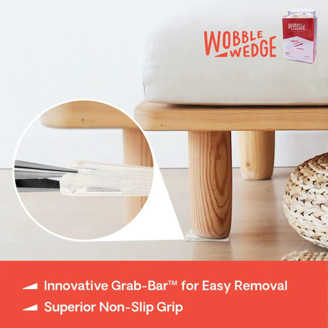 Flexible Plastic Leveling Shims under bed leg demonstrating stabilization and easy removal.