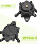 Four Pack Lawn Mower Fuel Pumps Replacement Kit for Easy Starts with front and opposite views showing durable black pumps.