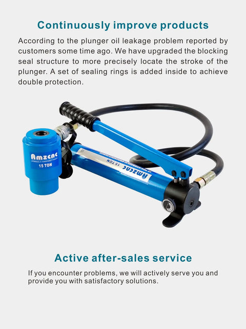 Hydraulic Knockout Punch Kit For Electrical Conduit, 8 Ton KO Tool Set featuring a blue hydraulic pump and black hose