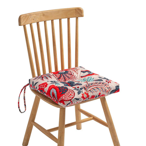 2 Pack Outdoor Indoor Wicker Patio Seat Cushions With Ties For Dining Chairs 17 X 17 Inches Blue And Red Leaves Soft Polyester