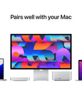 Studio Display With Standard Glass And Tilt-Adjustable Stand, 27-Inch 5K Retina Panel shown with Mac devices