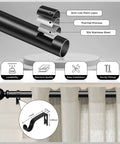 36-91 Inch Black Adjustable Curtain Rod 1 Inch Heavy Duty Telescoping Drapery Pole For Windows Modern Decorative Window Treatment No Tools Required Quick And Easy Installation shown with anti-rust layers and mounting details.
