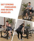 Preacher Curl Bench And 2 In 1 Arm Training Machine For Home Gym Plate Loaded Bicep Curl And Tricep Extension Station in use
