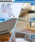 Electric Attic Ladder Telescoping Pull Down Loft Stairs Built Tough To Crush Heavy Loads featuring multiple installation scenarios including roof, loft, basement, garage.