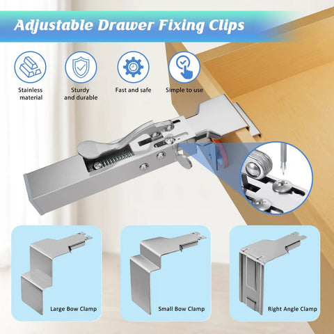 Image of 2 Pack Adjustable Drawer Front Installation Clamps Lock Down Cabinet Hardware Alignment Jig showing multiple clamp types for easy use.
