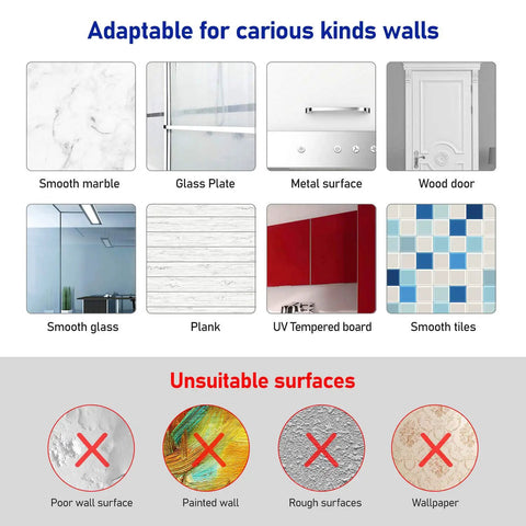 Heavy Duty Adhesive Hooks 22 Lb Max Waterproof Rustproof Stainless Steel Wall Hangers 8 Pack suitable for smooth surfaces, not rough.