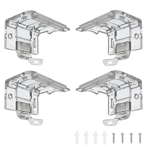 Four Pack Window Shade Mounting Brackets Clips For 1 Inch Pleated Honeycomb Cordless Blinds Headrail Holder With Metal Clip Easily Install Durable Metal Construction Fits 25mm System showing four transparent brackets with metal clips and screws
