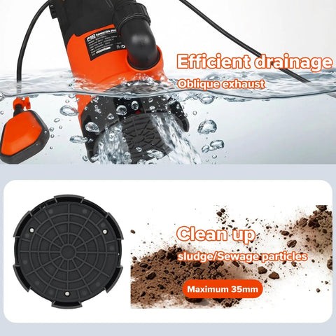 Beefy 1HP Submersible Sump Pump For Dirty Water And Clean Water, 4200GPH, 29 Ft Lift, Solids Up To 1.25 Inches, Auto Float Switch