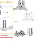 Package contents of Eight Set Silver Tri Corner Bracket Kit With Three Way End Connectors And 32 M4 Screws Plus Hex Wrench