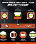 Heavy Duty Boss Level 18 Inch Torpedo Level With Reinforced Aluminum Body And Bright Green Bubble Vials For Dead On Precision On Every Diy Build Or Tradesman Project with shockproof vials and orange body.