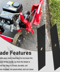 Universal 9 Inch By 2 Inch Edger Blade Heat Treated With Half Inch Center Hole 2 Pack Fits McLane Power Trim King O Lawn Tru-Cut Edgers And Other Popular Models shown beside edger machine and lawn edge.