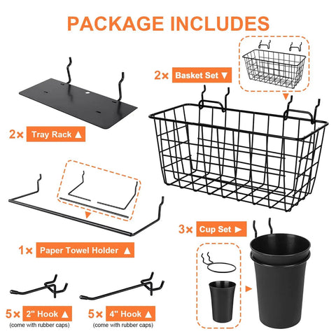 Pegboard Organizer Kit 18 Pack With Hooks Baskets Cups And Trays For Garage Workshop And Craft Room Universal One Eighth And One Quarter Inch Pegboards