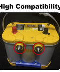 Image of a battery featuring side post terminals compatible with Six Pack Heavy Duty Battery Terminal Bolts With 3 8 Inch Side Post Adapter Studs And Nuts For Cars And Tractors And Tough As Nails Steel Build Guarantees Quick Install That Keeps Circuits Locked Secure.