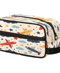 Cartoon Aircraft Clouds Toiletry Bag With Hanging Hook Large Capacity Travel Makeup And Shaving Kit Organizer, front view.