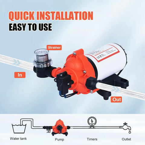 110V Electric Water Pressure Pump 4.0 GPM 50PSI Self Priming Diaphragm Booster with strainer and hoses for easy installation.