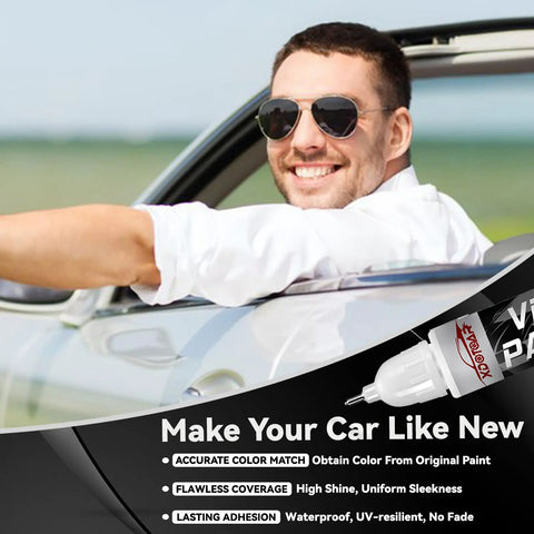 Grey Car Touch Up Paint Pen For Scratches And Chips Automotive Scratch Repair Kit And Auto Scratch Remover For Cars And SUVs Quick Application Smooth Gloss Finish with man in car background
