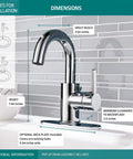 One Hole Single Handle Chrome Bathroom Faucet For Bathroom Sink With Drain Assembly, 4 Inch Deck Plate, Dimensions Shown