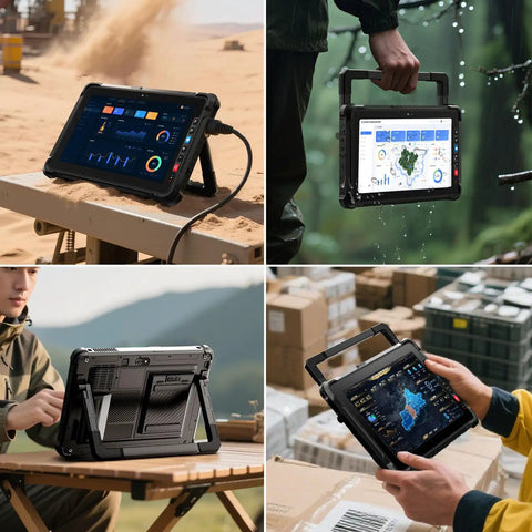 Heavy Duty Windows 11 Rugged Tablet Featuring Knockout Intel Core I5 Speed And Plush 16gb Ram Coupled With Snappy 256gb Drive in various environments.