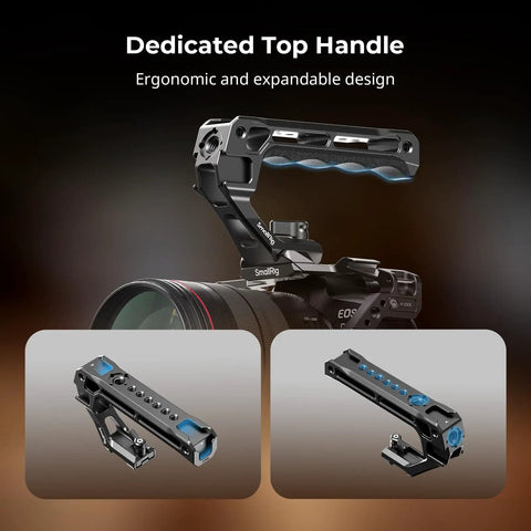 Hawklock Camera Cage Kit For Canon R6 Mark II with ergonomic top handle featuring NATO rails and cold shoe mounts.