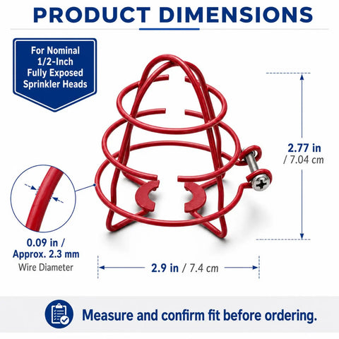 Fire Sprinkler Head Guards For Exposed Half Inch Heads Amp Up Your Rig With Durable Steel Guards Showcasing A Slick Red Powder Coat Finish 12 Pack product dimensions and wire diameter details.
