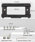 Rear License Plate Frame Bracket Mount For BMW 1 Series 2 3 5 6 X And Mini Cooper 2002 To 2024 Fits 51187160607 511882380615 51188238061 shown with dimensions and screws