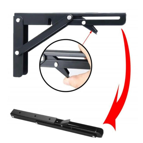 Heavy Duty Folding Shelf Brackets 16 Inch Collapsible wall mount with quick release hinge in action for DIY workspace setup.