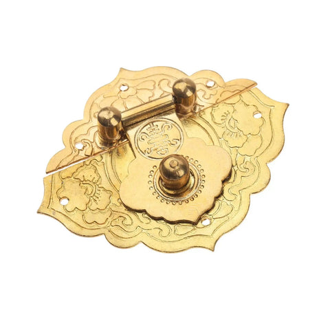Antique Gold Box Hasp Latch 54x46mm showing ornate detailing for furniture and cabinets.