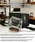 Top Shelf Electric Coffee Bean Roaster With Smooth Drum Rotation And No Sweat Temp Control Featuring Smart Timer And Built In Thermometer To Roast Nuts And Spices For Your Chill Home Brewing Setup with transparent glass hopper.