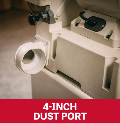 Four inch dust port on Six Inch Fortyeight Belt And Twelve Inch Disc Sander Combo for efficient dust collection.
