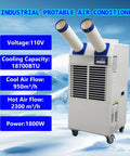 Built Tough Industrial Portable Air Conditioner Crushes That Summer Heat In Warehouses And Workshops 110V 18700BTU with two exhaust tubes.