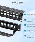 Rackmount Or Wall Mount 1U 24 Port Keystone Patch Panel With Cable Management And Support Bar, 19 Inch Blank Patch Panel