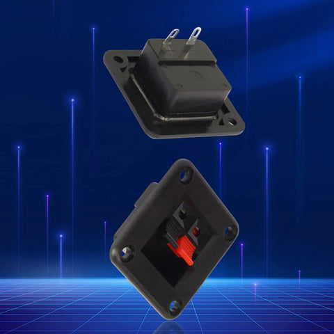 Speaker Terminal Block 2 Position PCB Mount Connector Clamp Set 6 Pack For Amplifier Projects, displayed front and side view.