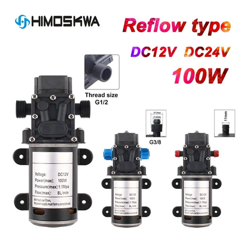 High Performance 12 Or 24 Volt 100 Watt Automatic Electric Diaphragm Water Pressure Pump With Self Priming Re Flow Design And Cooling Fan For Reliable Household Cleaning And Agricultural Spraying Tasks