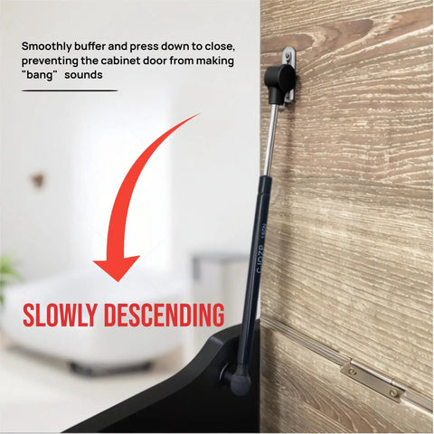 Installed Two Pack 14 Inch Gas Spring Hinges For Toy Boxes And Cabinets 150N Heavy Duty Soft Close Safety Hinges, Black