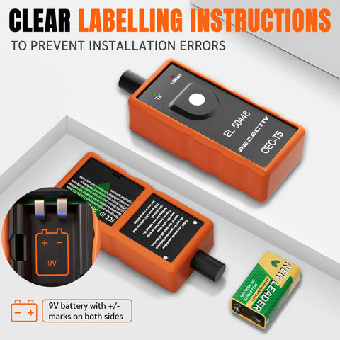 2026 Latest TPMS Relearn Kit With Fresh Battery Fits Chevy Buick Cadillac GMC Tire Pressure Reset Tool with clear labels and 9V battery.