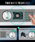 User operating Fireproof Safe Box With Lock Waterproof Safe Bag Included Built To Last For Cash Jewelry Pistol Documents And Files Digital Cabinet Safe For Office Or Home Use using keypad and key options