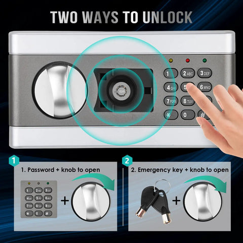 User operating Fireproof Safe Box With Lock Waterproof Safe Bag Included Built To Last For Cash Jewelry Pistol Documents And Files Digital Cabinet Safe For Office Or Home Use using keypad and key options