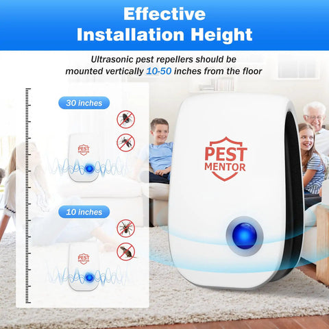 Diagram showing installation height for Ten Pack Ultrasonic Pest Repellers For Rodents Mosquitoes Cockroaches Spiders Ants And More