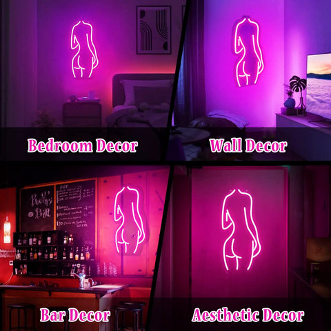 Pink Lady Back Neon Sign LED Wall Decor USB Powered for Bedroom Bar Living Room Party Vibe Brightness Adjustable Neon Light