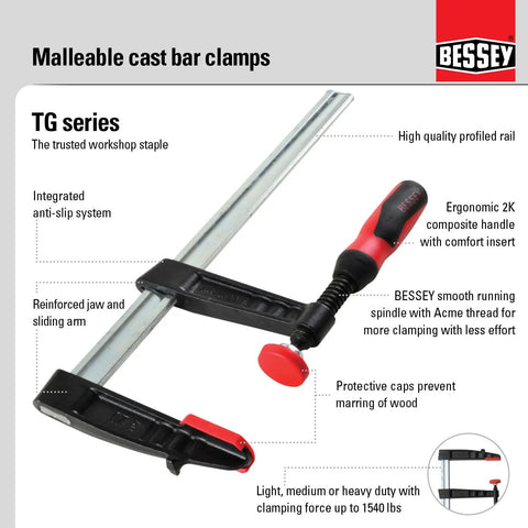 F Style Bar Clamp 7 Inch By 16 Inch With 1320 Pound Clamping Force Replaceable Pads Heavy Duty Woodworking Clamp description