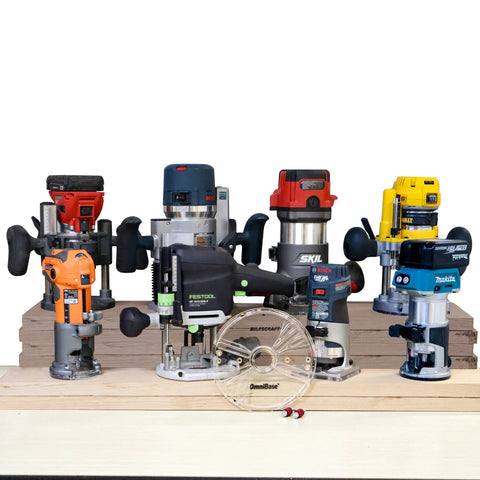 Universal 7 Inch Router Base Plate With Adjustable Swivel Wings And Clear Top For Sharp Vision on various routers.