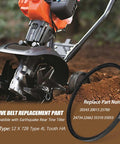 Rear Tine Tiller Belt For Earthquake Cultivator 12 X 728 4L Tooth HA Drive Belt image with tiller and belt details
