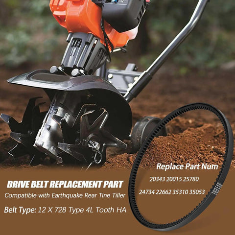 Rear Tine Tiller Belt For Earthquake Cultivator 12 X 728 4L Tooth HA Drive Belt image with tiller and belt details