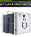 30W portable and foldable solar panel for All In One Indoor Solar Lights Kit With Four LED Bulbs, shown with dimensions.