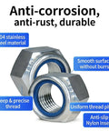 Top Shelf 304 Stainless Steel Nylon Insert Lock Nuts, M5 0.8mm Standard Metric Thread, close-up showing anti-slip features.