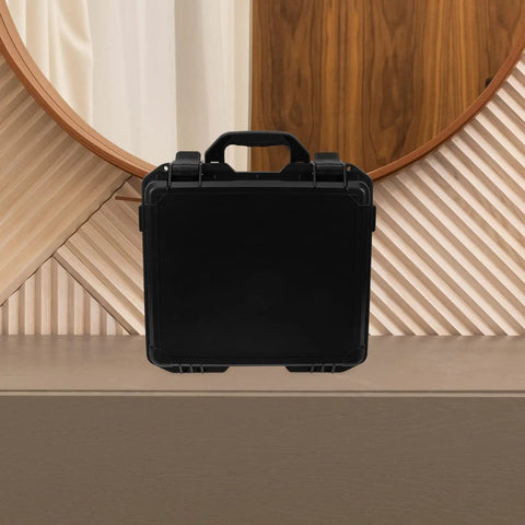 Hella Practical PP Plastic Toolbox With Secure Lock, Savage Electric Drill Carry Case shown closed on a wooden table.