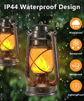 Two Pack Battery Powered LED Bronze Vintage Lanterns With Remote Control Dual Lighting Modes Flame Simulation And Ambient Glow