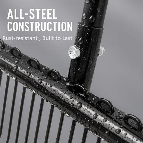 Close-up of Heavy Duty Metal Horse Manure Fork With Long Steel Handle Built Tough Two Pack Poop Shovel Rake Hay Fork And Pitch Fork