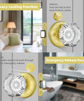 Octagon Crystal Glass Door Knob With Privacy Lock For Interior Doors Satin Brass Finish Inside Thumb Button Lock With Emergency Allen Key Release Ideal For Bathroom And Bedroom Privacy