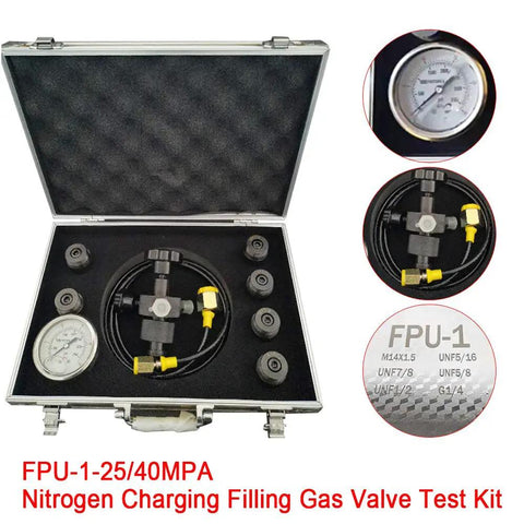 Hydraulic Nitrogen Pressure Gauge Test Kit For Accumulator Charging And Filling Tools With Universal End Fittings M14 1.5 UN5/16 UNF7/8 UNF5/8 UNF1/2 G1/4 25 40 MPa